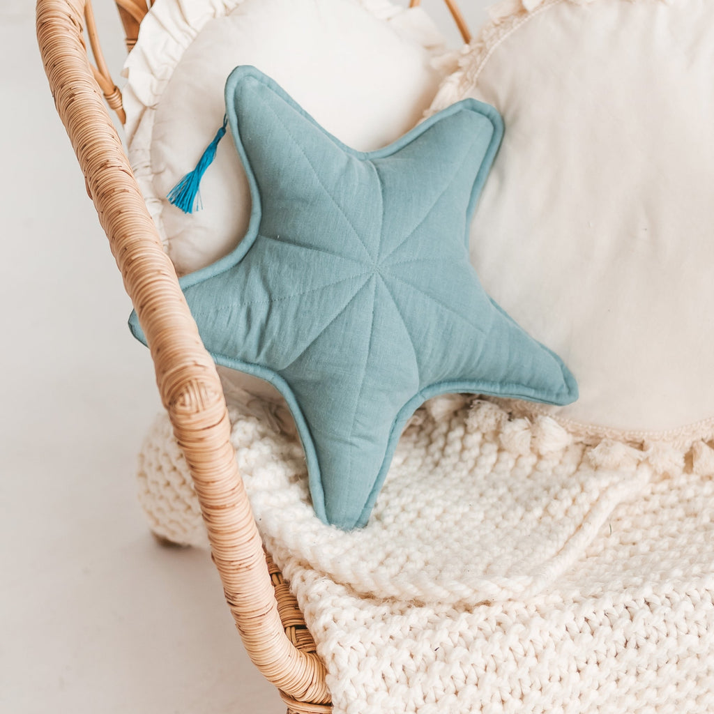 Mint Linen Sea Star Throw Pillow for Coastal Decor