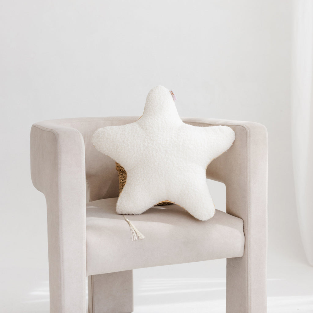 Ecru Boucle Starfish Cushion with Golden Trim