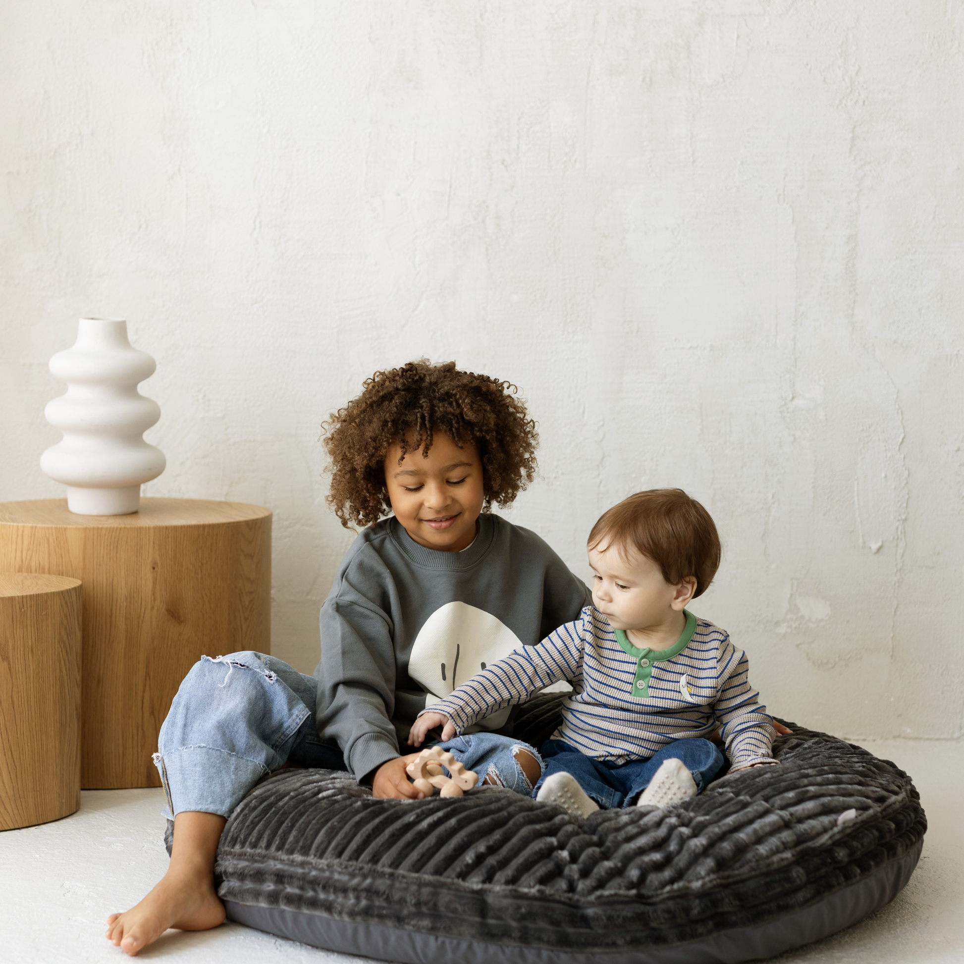 Large Kids Floor Cushion in Dark Grey Corduroy