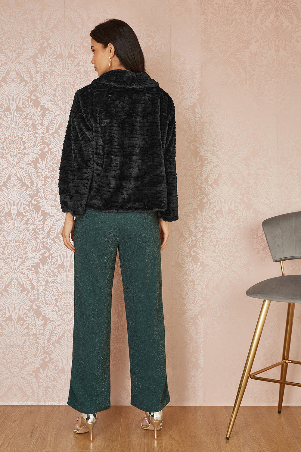 Yumi Black Faux Fur Short Jacket