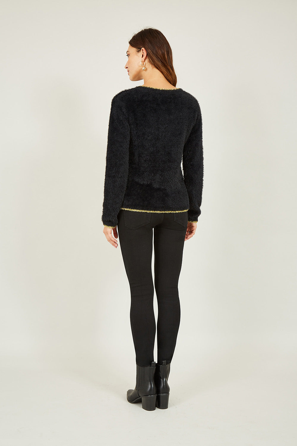 Mela Black Fluffy Star Christmas Jumper