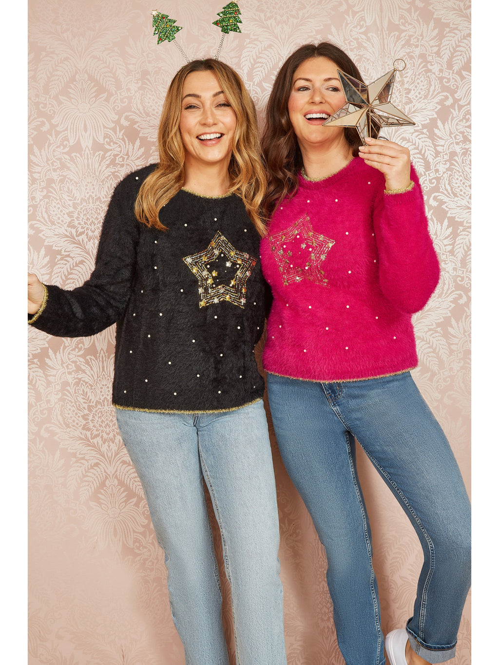 Mela Black Fluffy Star Christmas Jumper