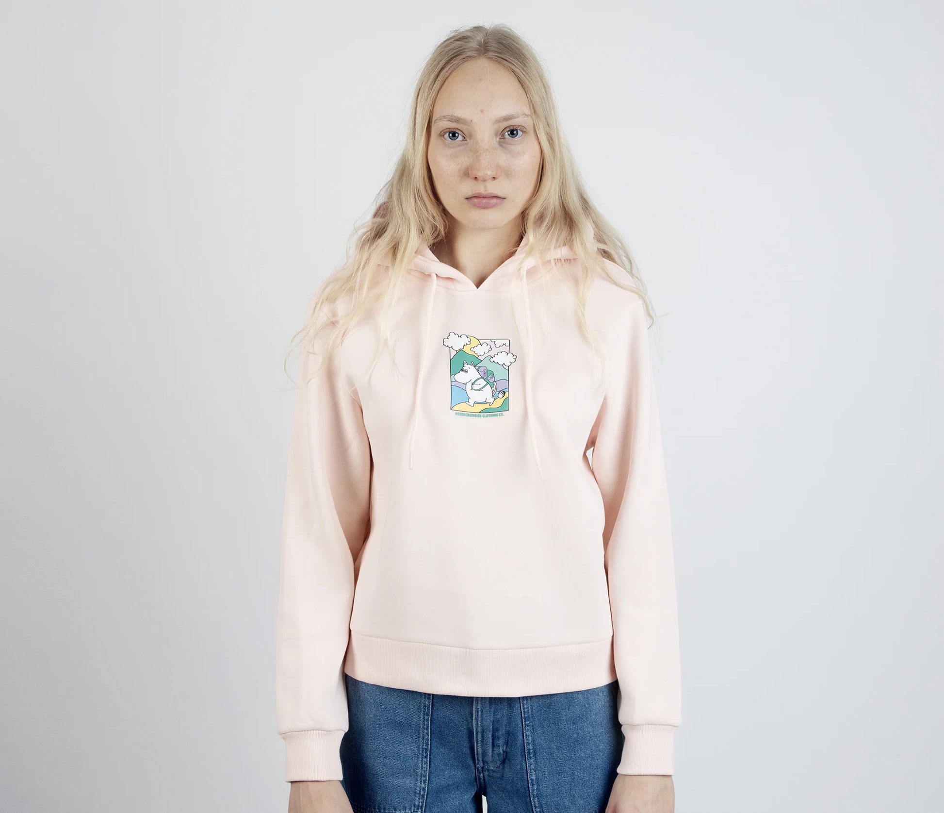 Moomin Ladies Cotton-Polyester Hoodie – Light Pink by Nordicbuddies by Moomin by NordicBuddies at www.brixbailey.com
