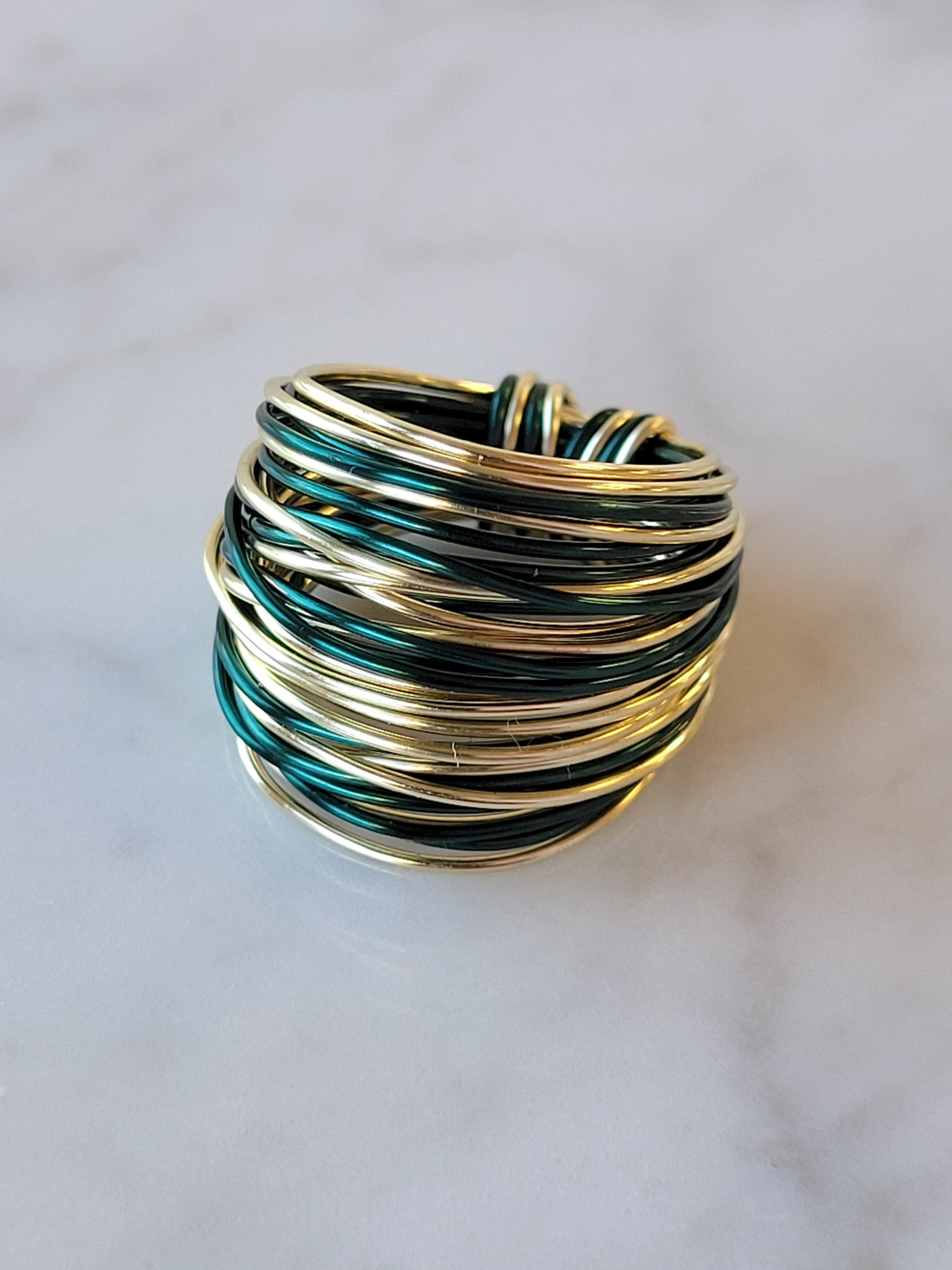 Green and Gold Wire Wrap Ring