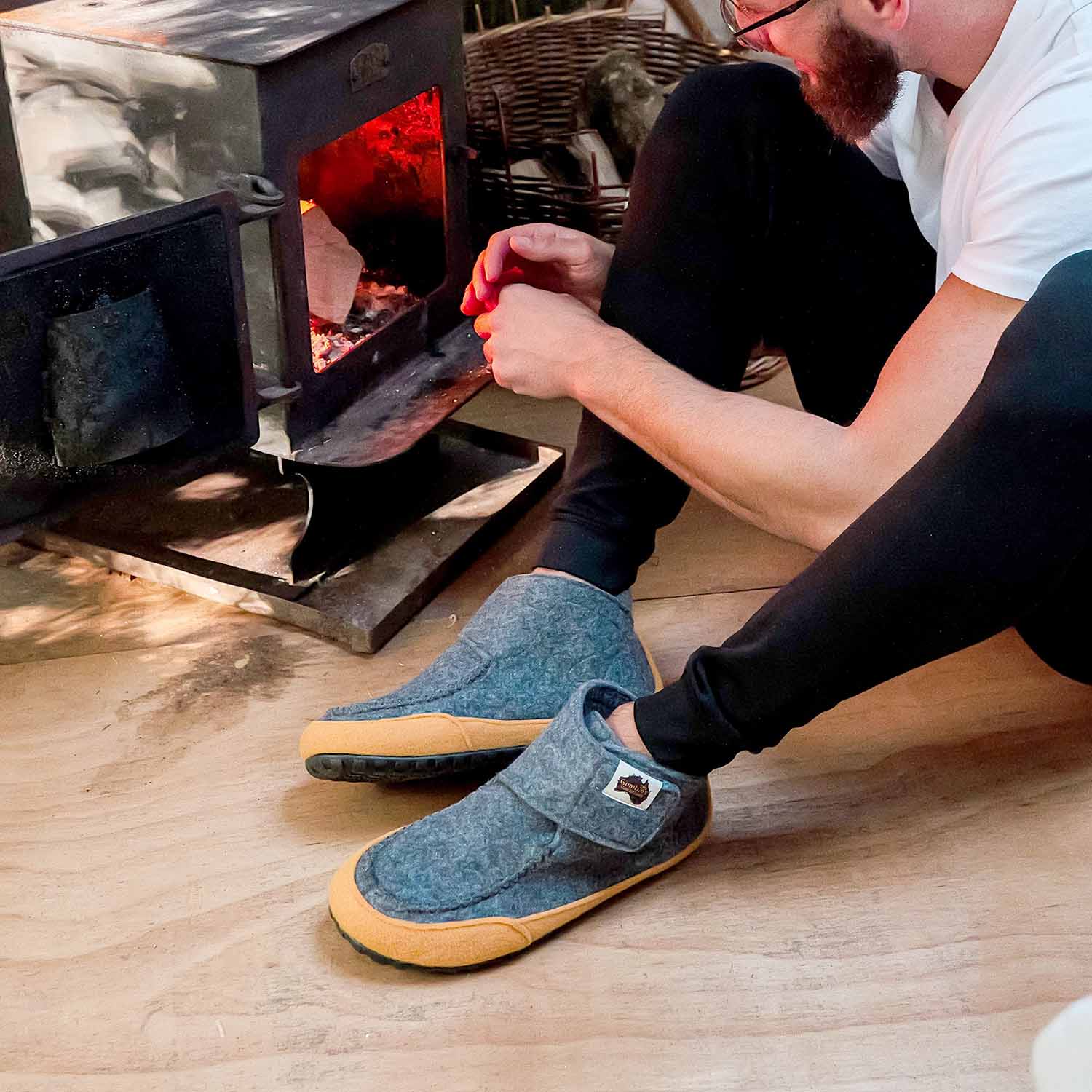 Quokka Men's Slipper Boots in Grey and Curry