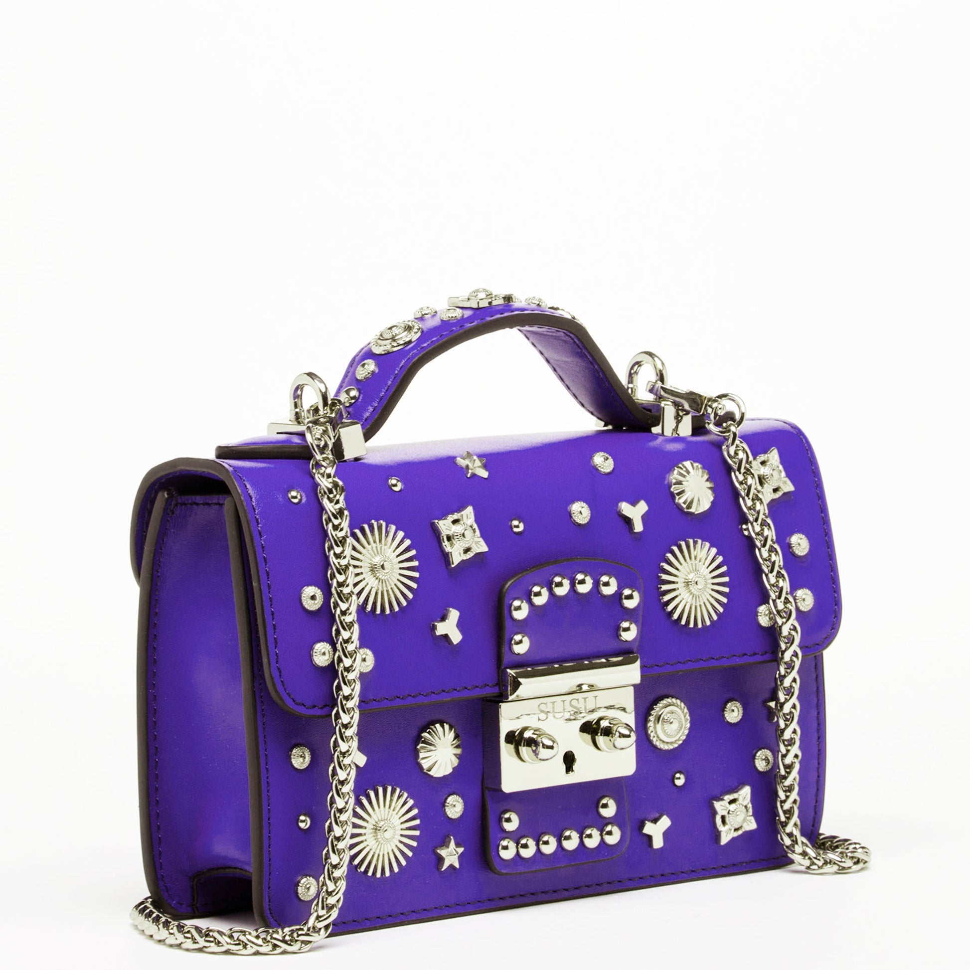 Royal Blue Studded Leather Crossbody Bag