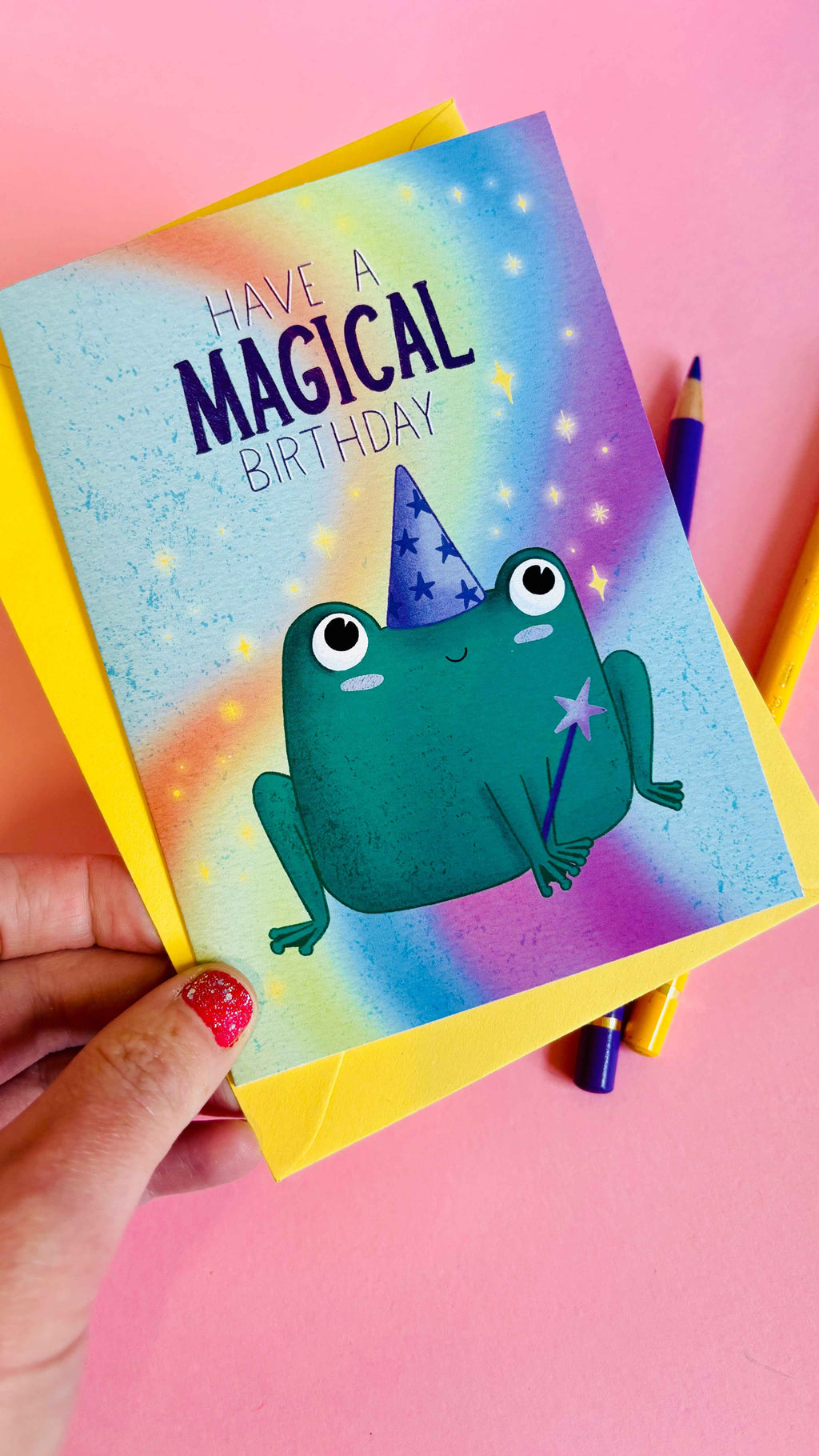 Magical Birthday Frog Handmade Cute, Rainbow Birthday Card