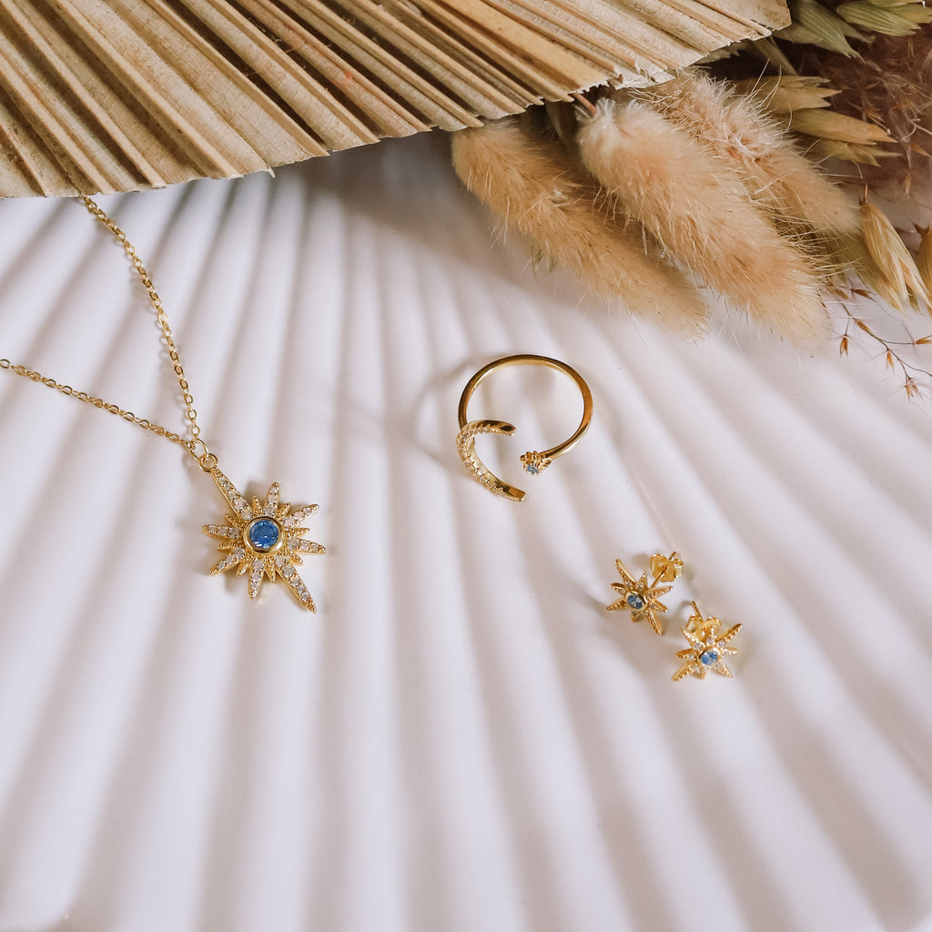 Ursa Birthstone Star Stud Earrings | 18K Gold Plated