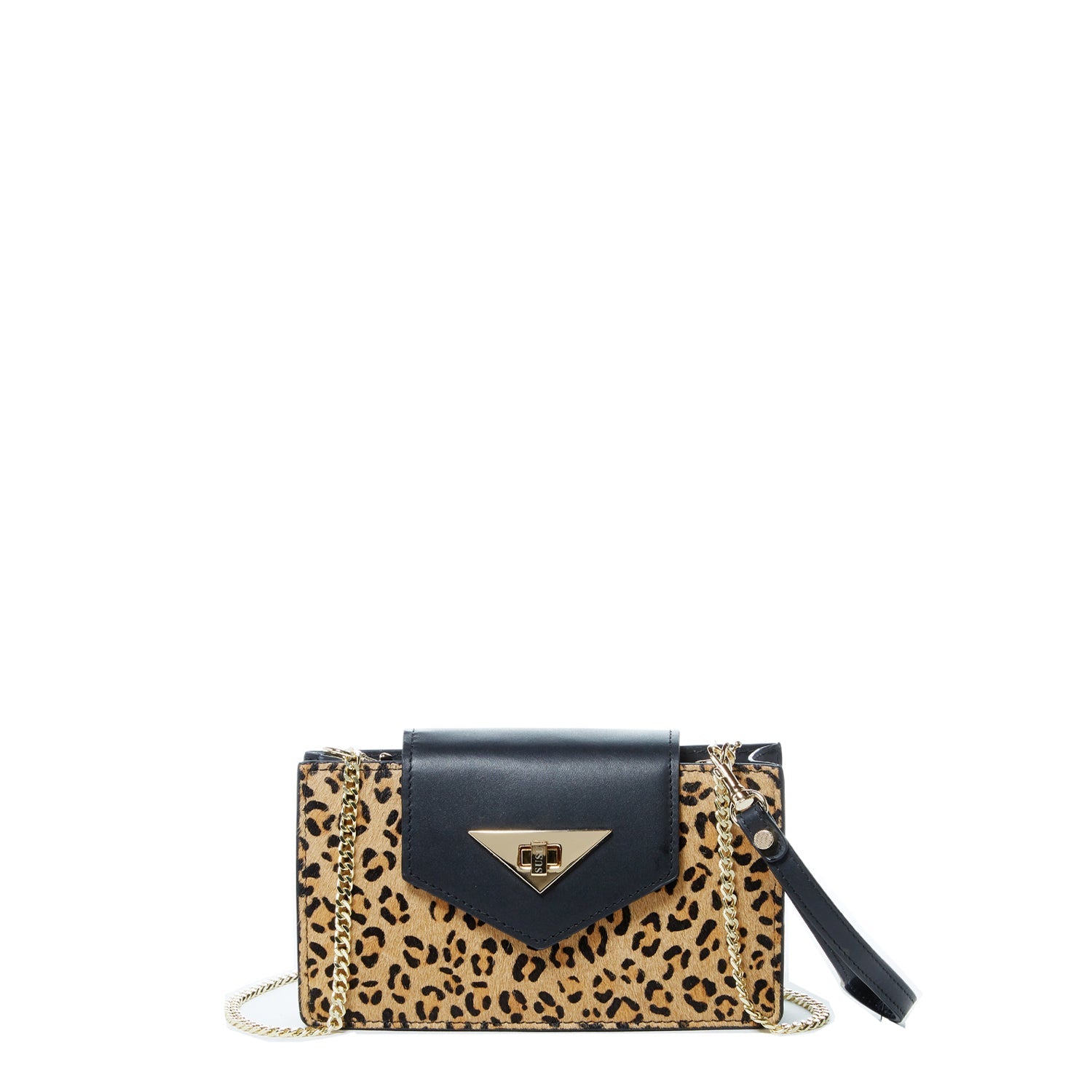 Mini Crossbody Bag Leopard Print Black Leather Wristlet