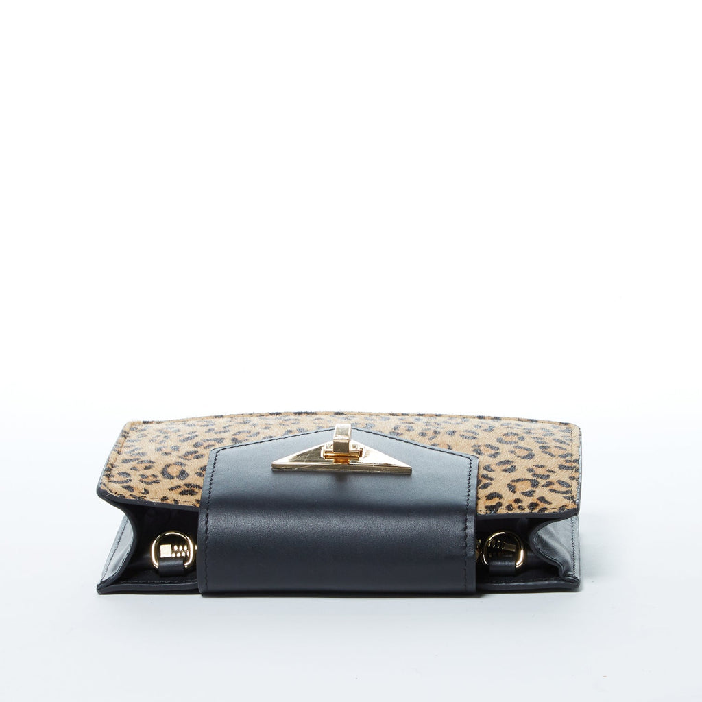 Mini Crossbody Bag Leopard Print Black Leather Wristlet