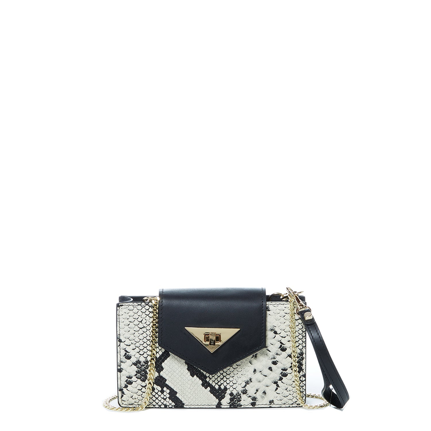 Mini Snakeskin Crossbody Bag Black Leather Wristlet