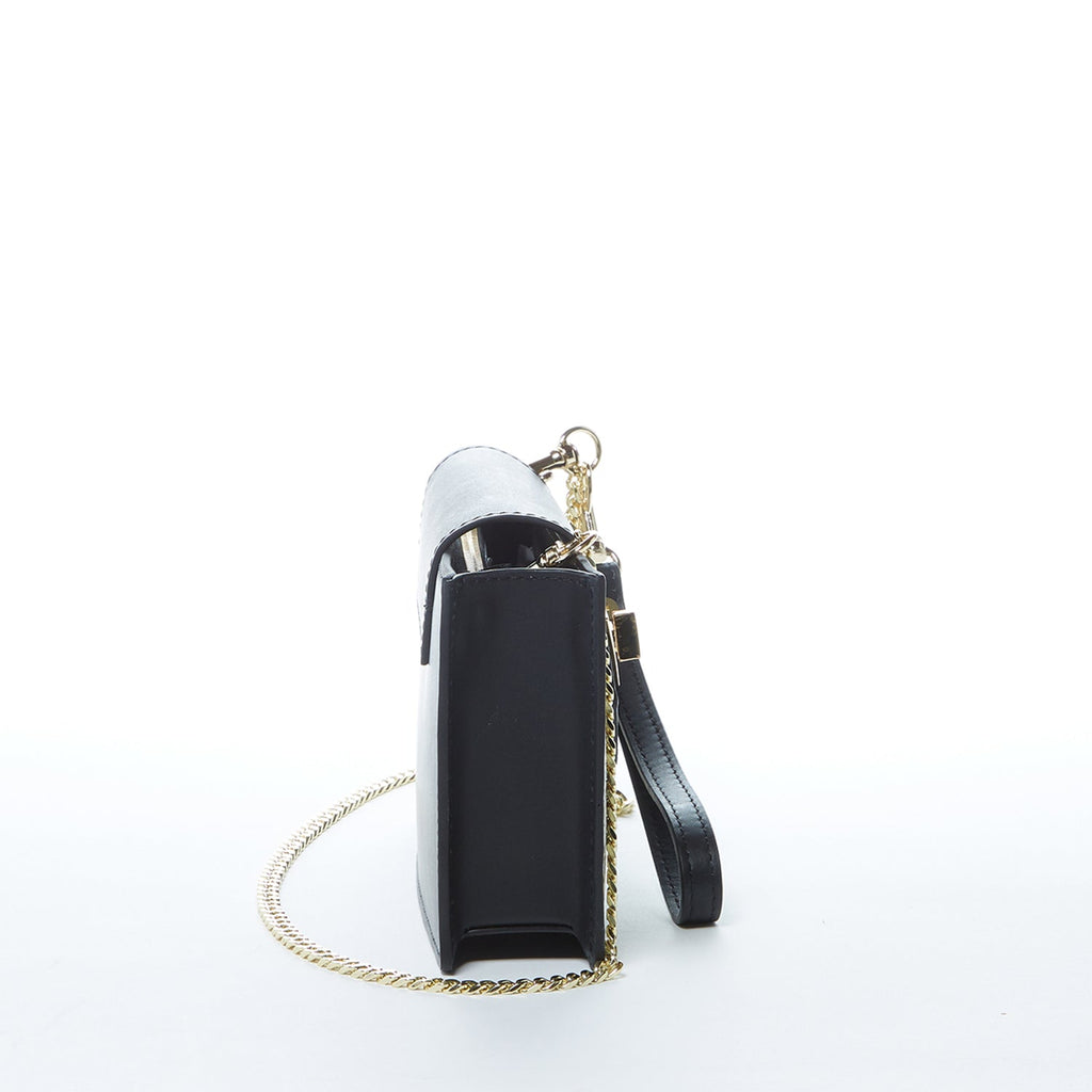 Mini Snakeskin Crossbody Bag Black Leather Wristlet