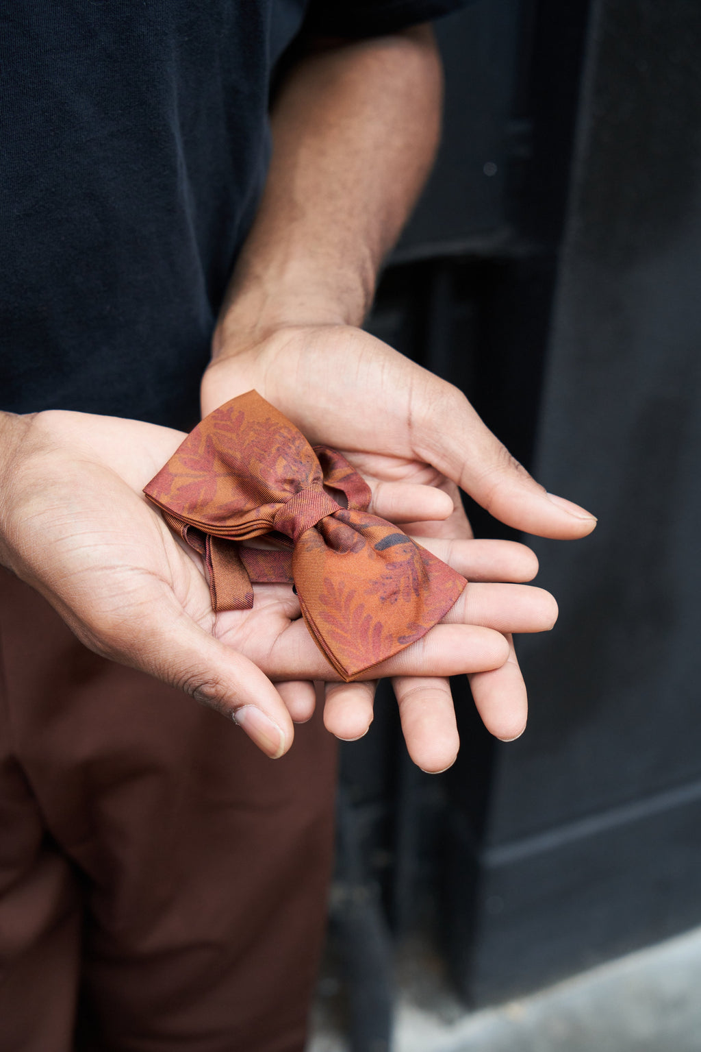 Rust Silk Bow Tie with Ember Floral Print