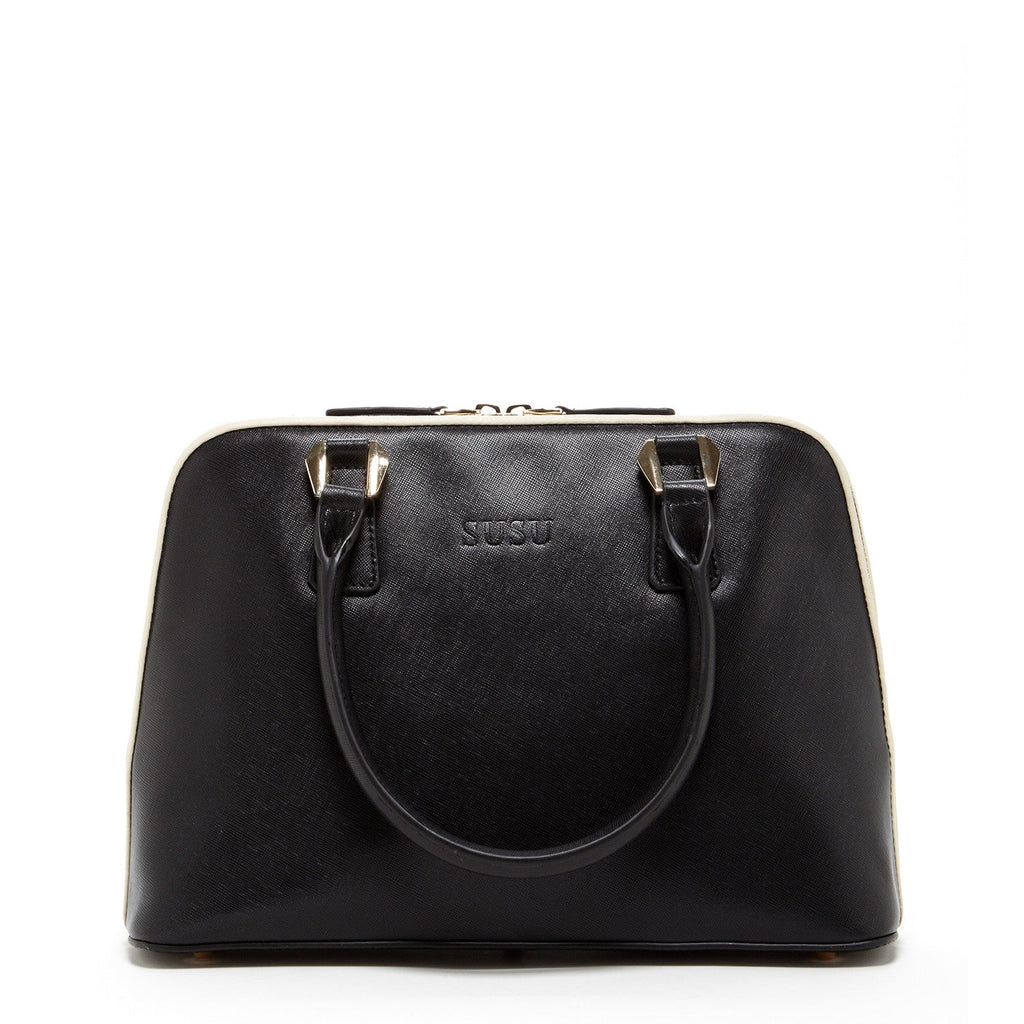 Black Saffiano Leather Satchel Bag with Crossbody Strap
