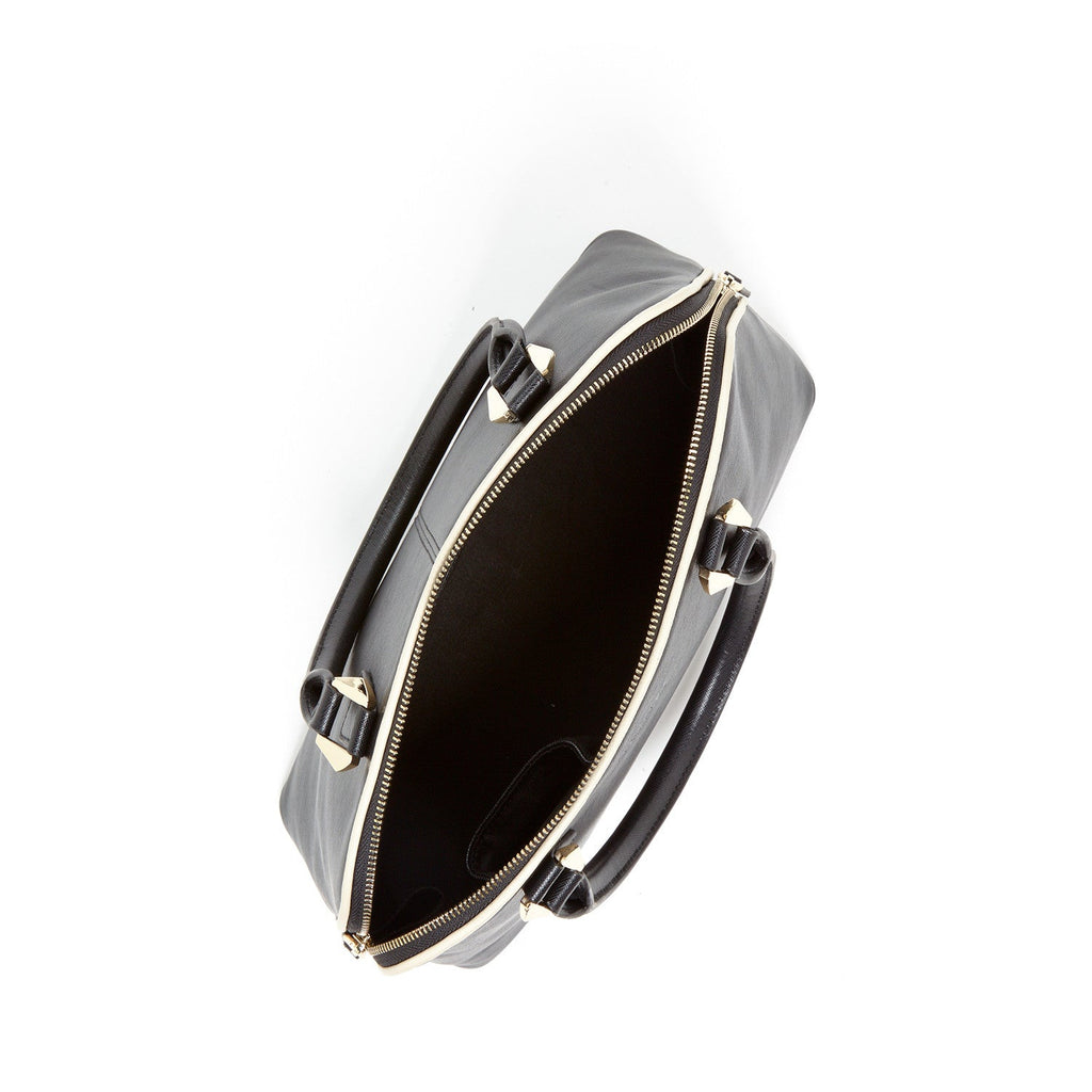 Black Saffiano Leather Satchel Bag with Crossbody Strap