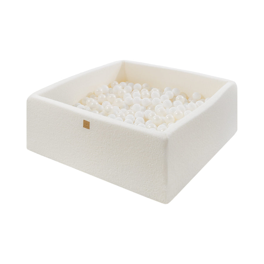 Square Ball Pit with White Balls - White Boucle