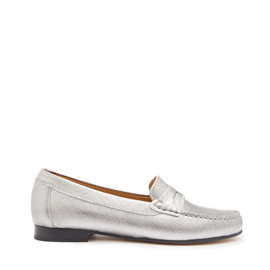 Women's Penny Loafers in Titanium Metallic Leather