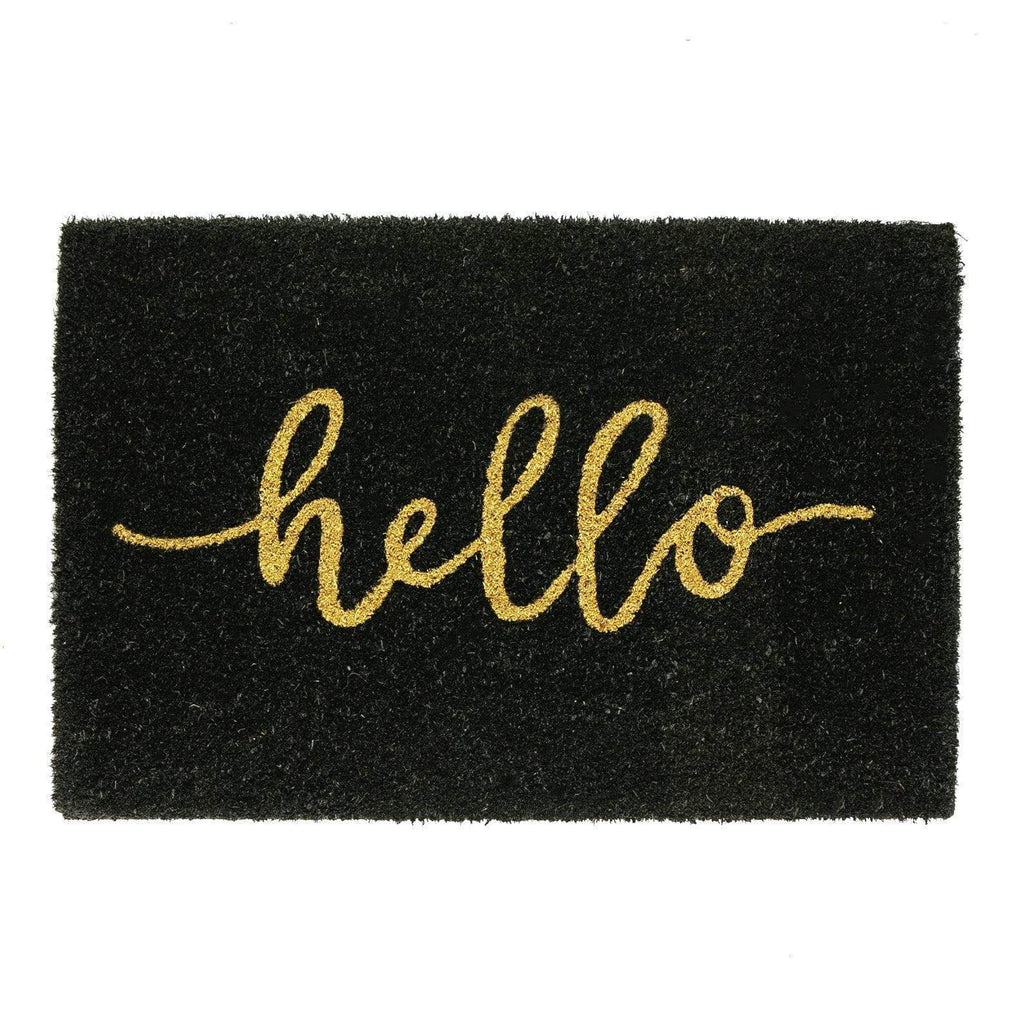 60cm x 40cm Black Hello Coir Door Mat