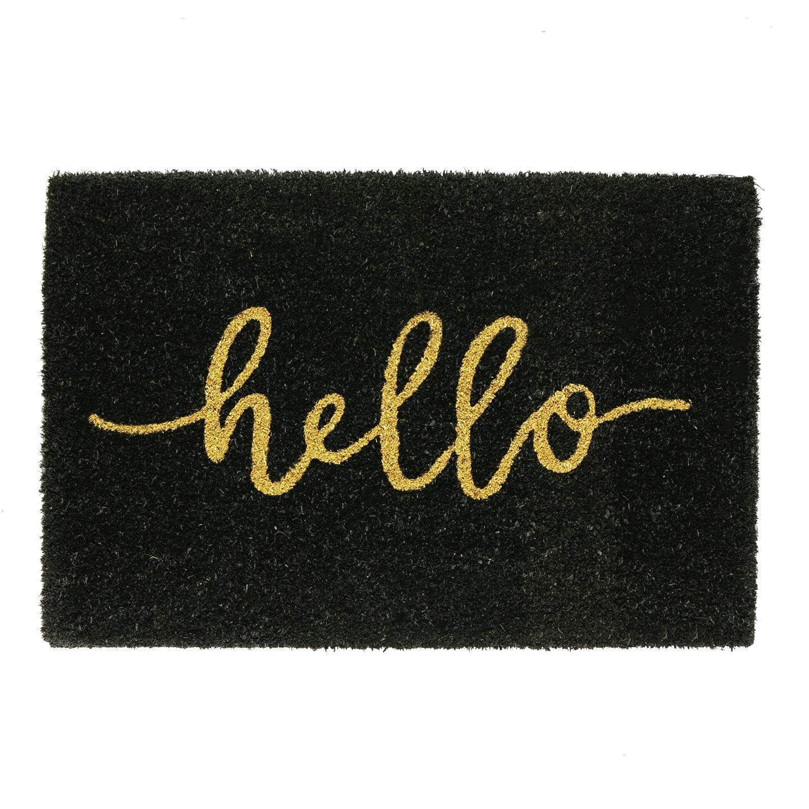 60cm x 40cm Black Hello Coir Door Mat
