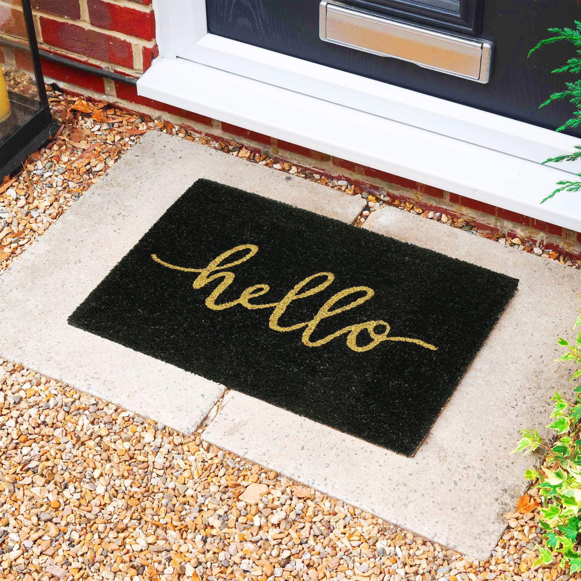 60cm x 40cm Black Hello Coir Door Mat