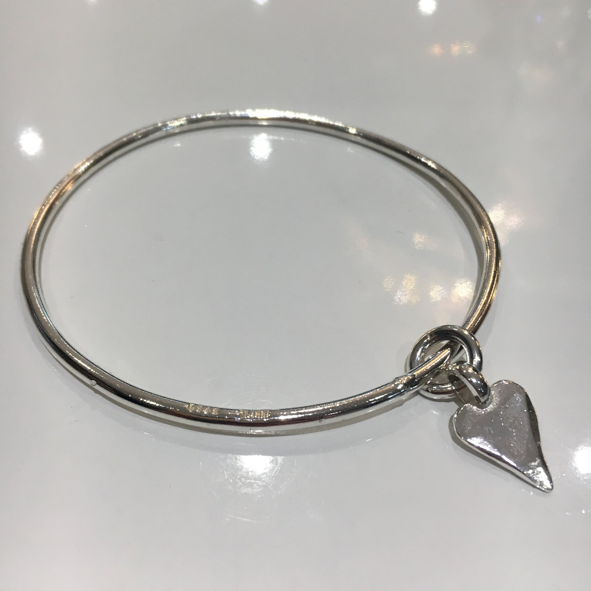Heart Charm Bangle in Recycled Sterling Silver