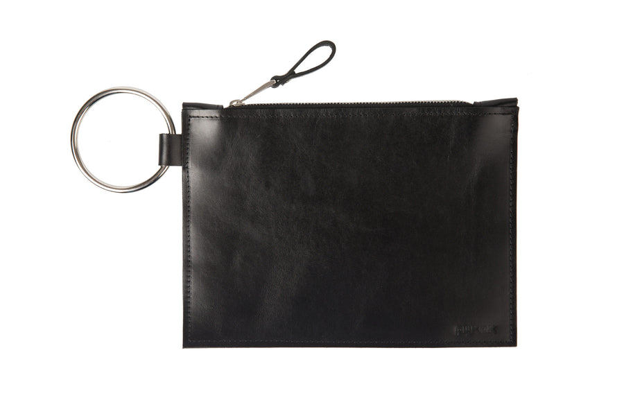 Sleek Black Leather Clutch with Metal Ring – PYKOK by PYKOK at brixbailey.com