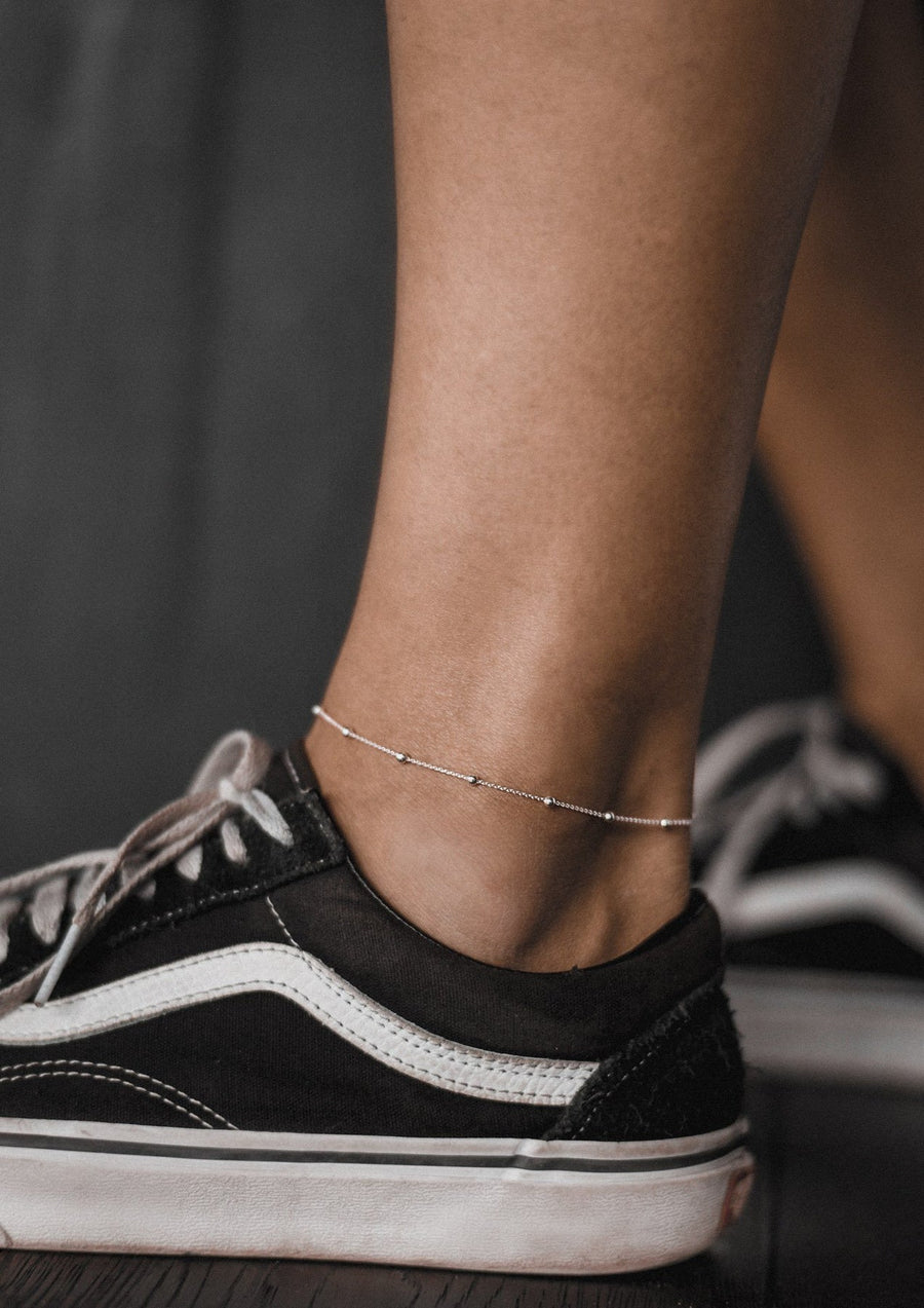 Mini Bubble Silver Anklet – Minimalist Summer Accessory by NO MORE at www.brixbailey.com