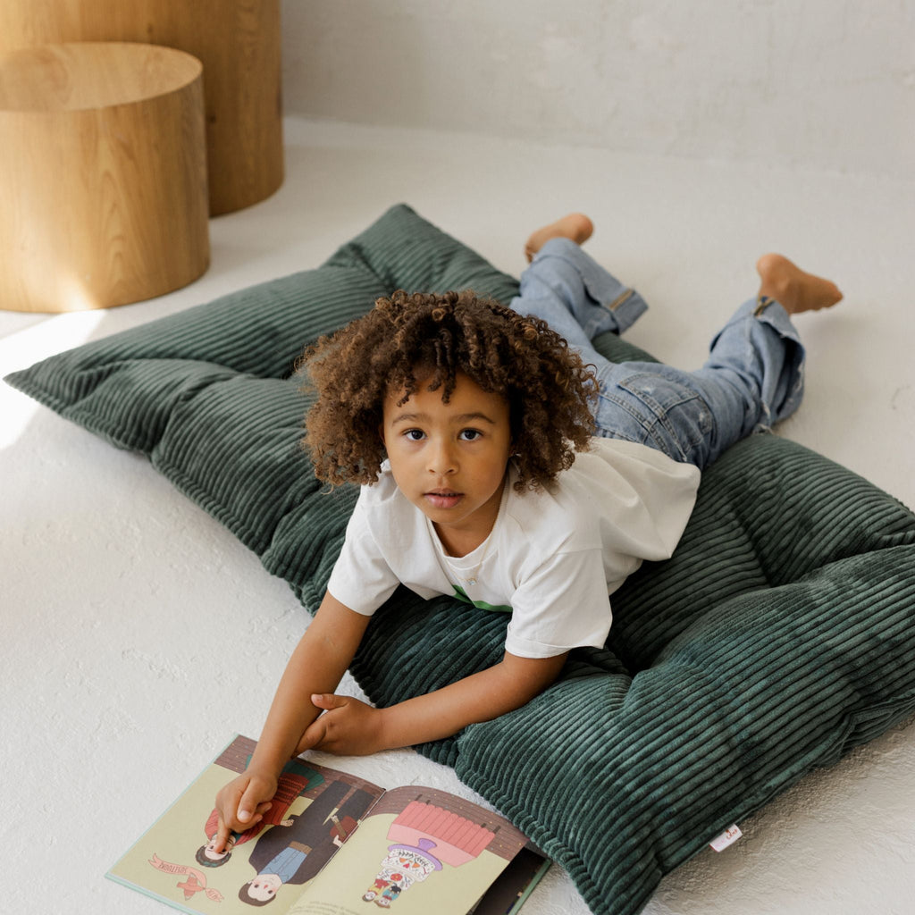 Tufted Corduroy Floor Cushion in Petrol Green