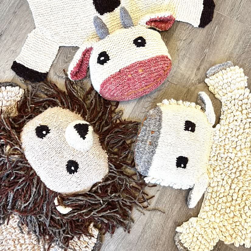 Organic Wool Play Mat and Nursery Rug with Hand Knit Sheep Companion