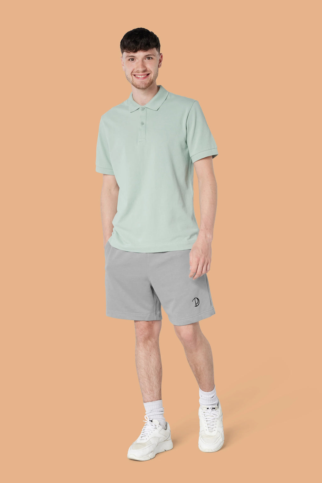 Embroidered P Shorts in Grey