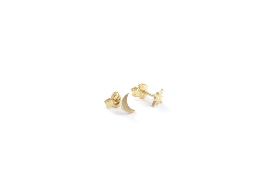 Eco-Friendly 3D Printed Moon & Star Stud Earrings – Ethical Silver by New Vintage by Kriss at brixbailey.com