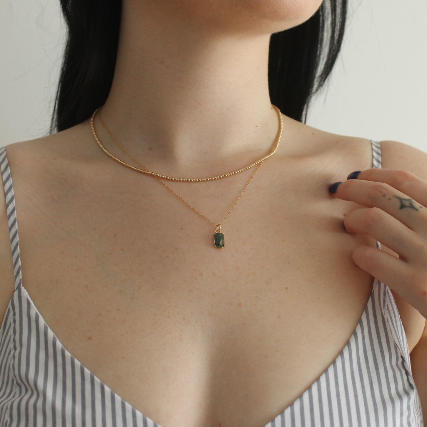 Moss Agate Necklace in Gold Filled