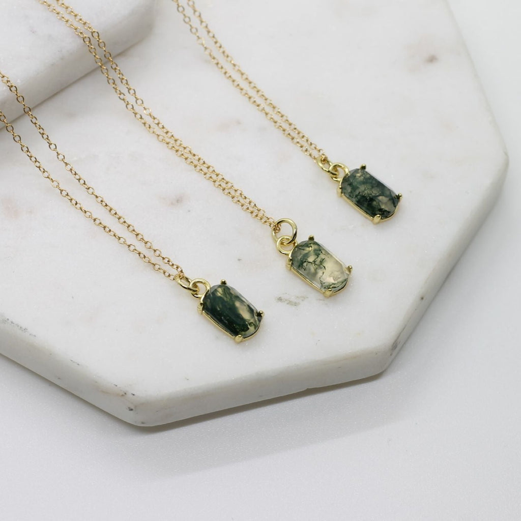 Moss Agate Necklace in Gold Filled
