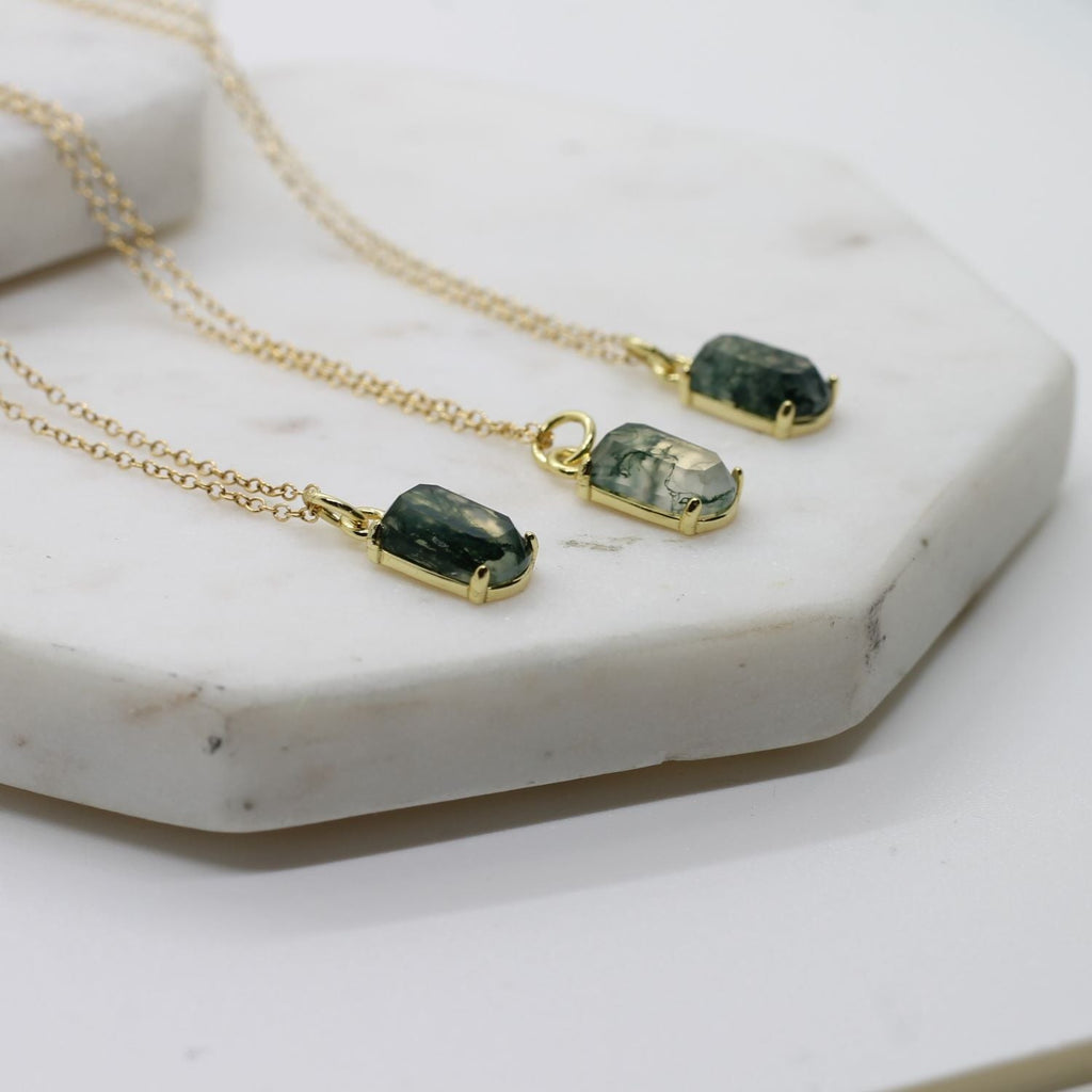 Moss Agate Necklace in Gold Filled