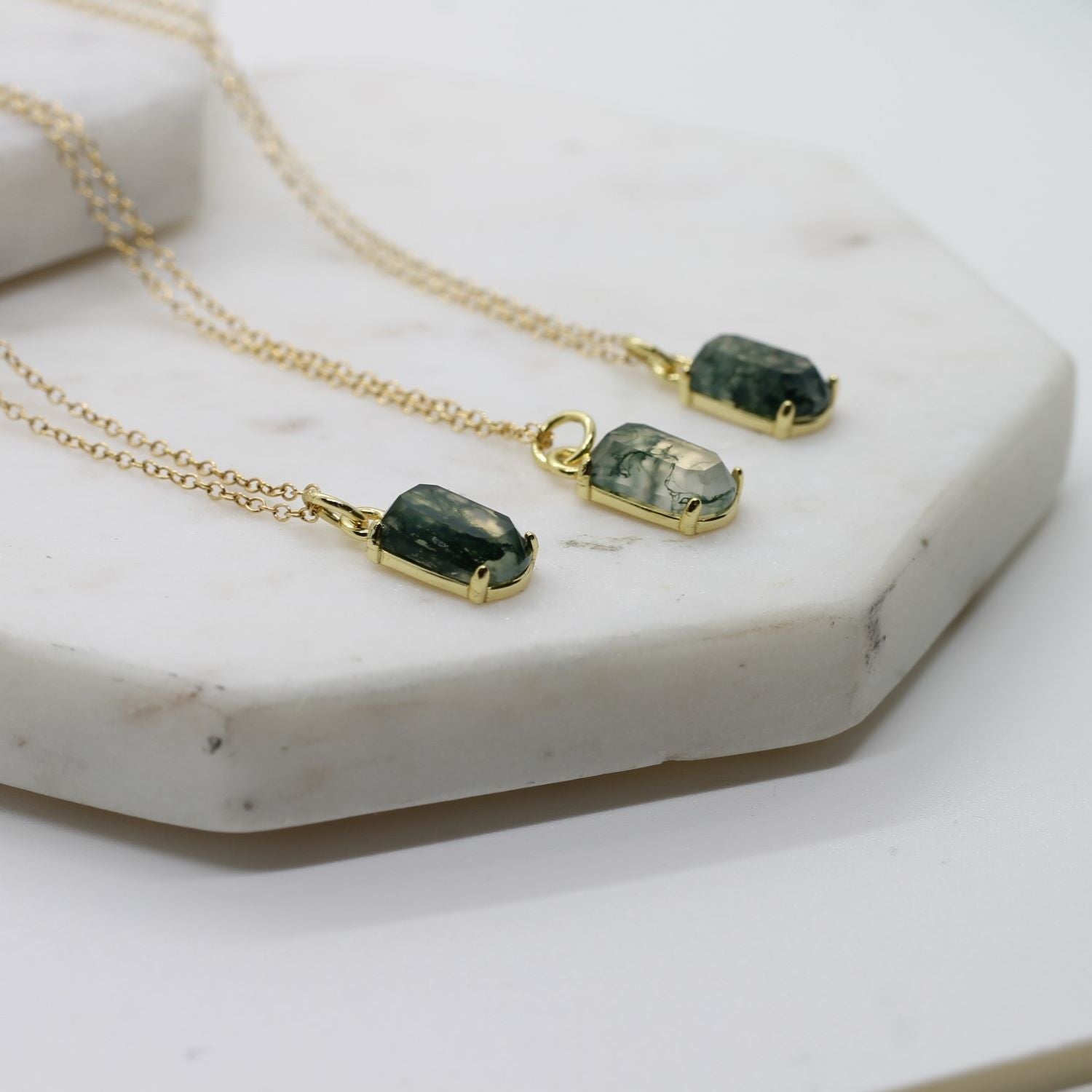 Moss Agate Necklace in Gold Filled