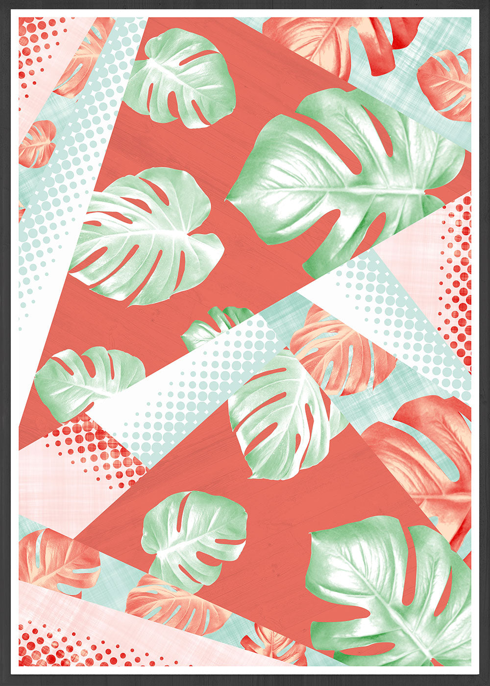 Monstera Coral Botanical Pattern Print