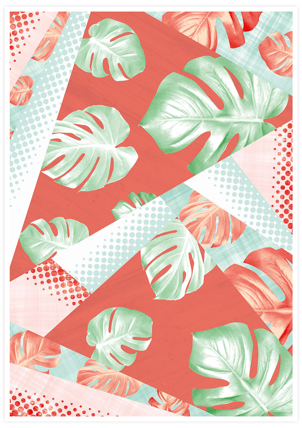 Monstera Coral Botanical Pattern Print