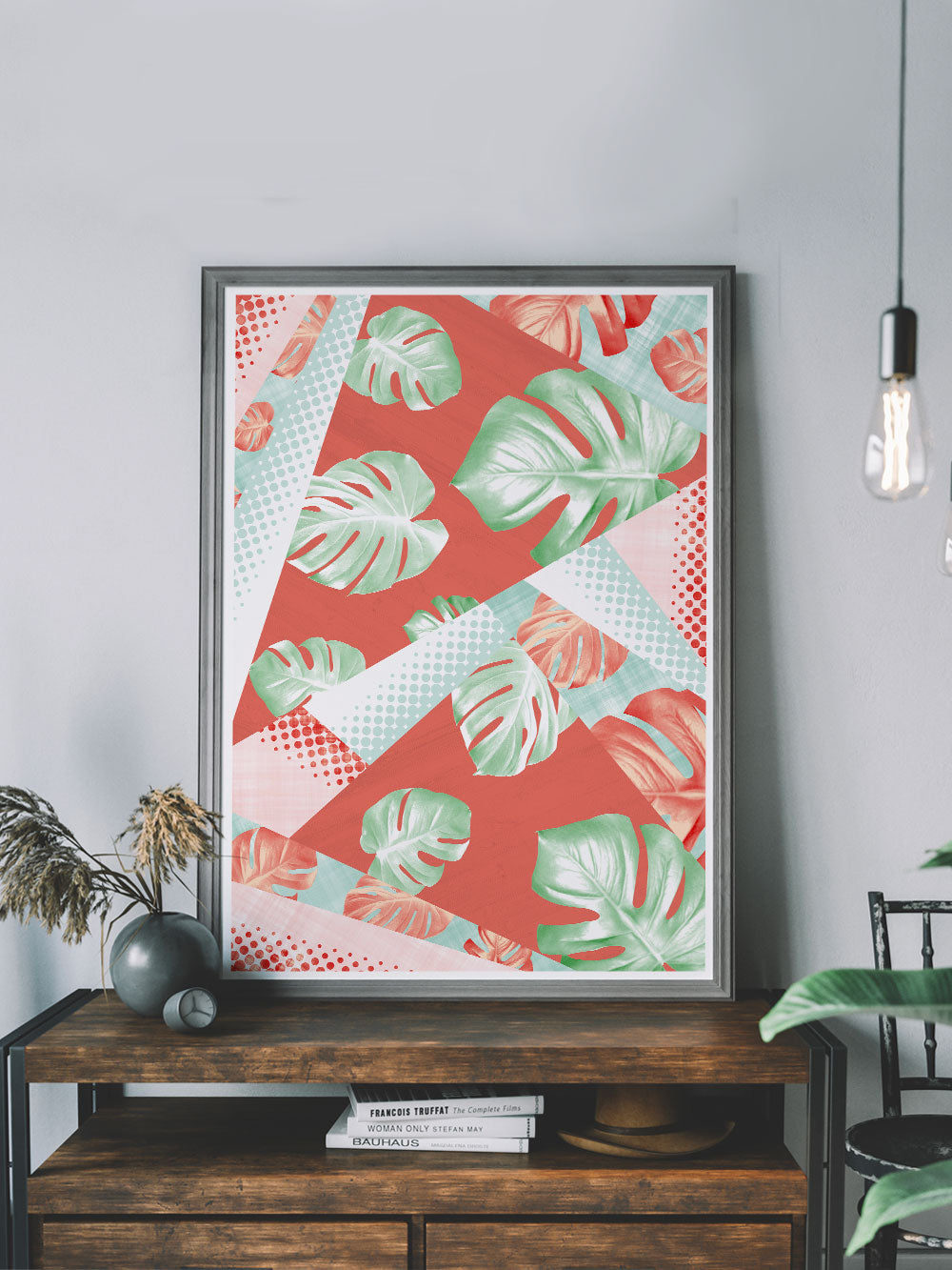 Monstera Coral Botanical Pattern Print