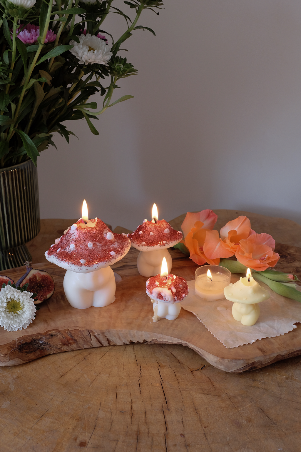 Glittery Mushroom Candles - Trio
