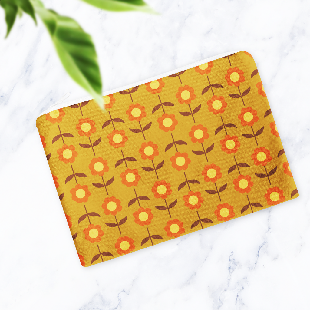 Retro Mustard Floral Make Up Bag