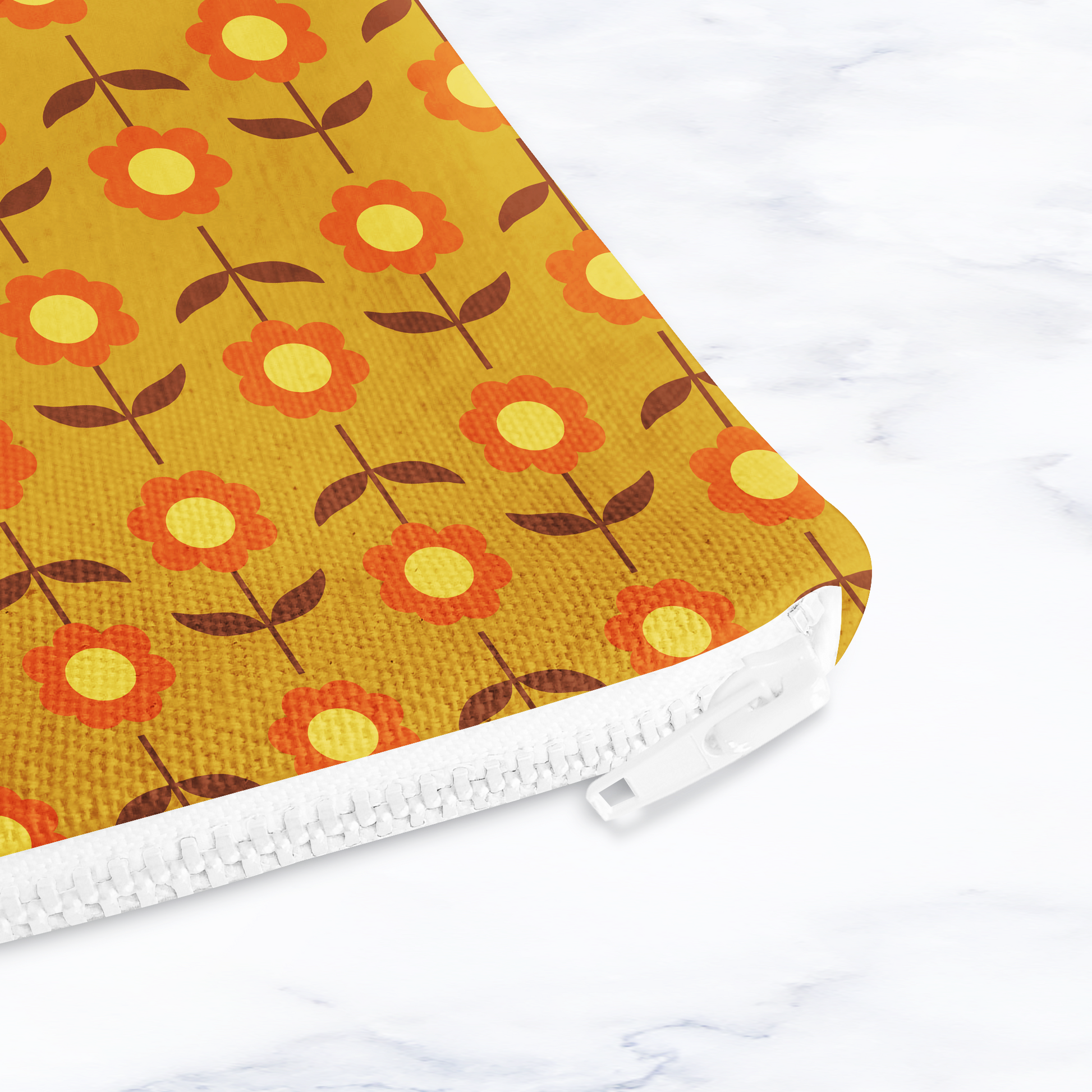 Retro Mustard Floral Make Up Bag