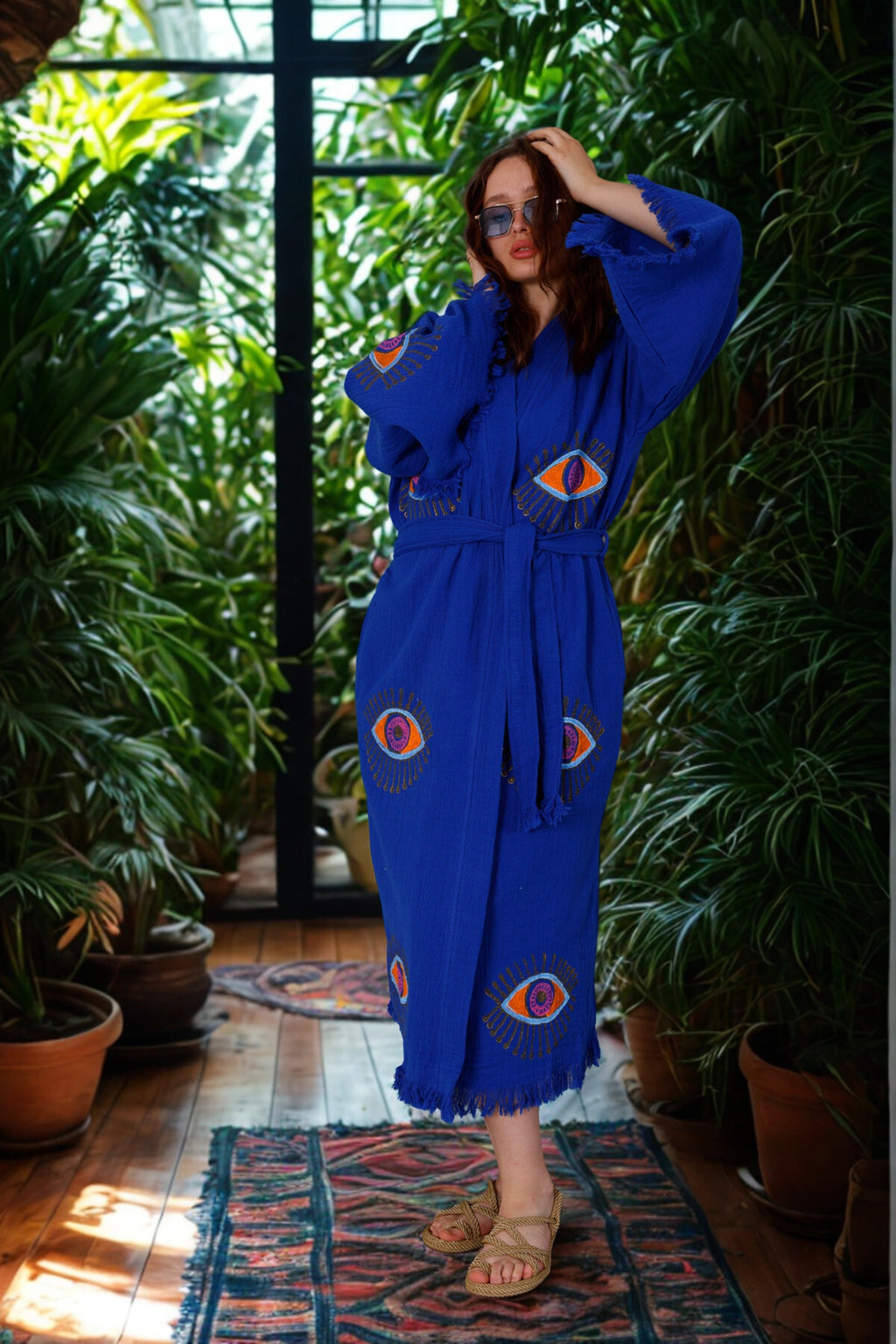 Sapphire Blue Organic Cotton Kimono Robe