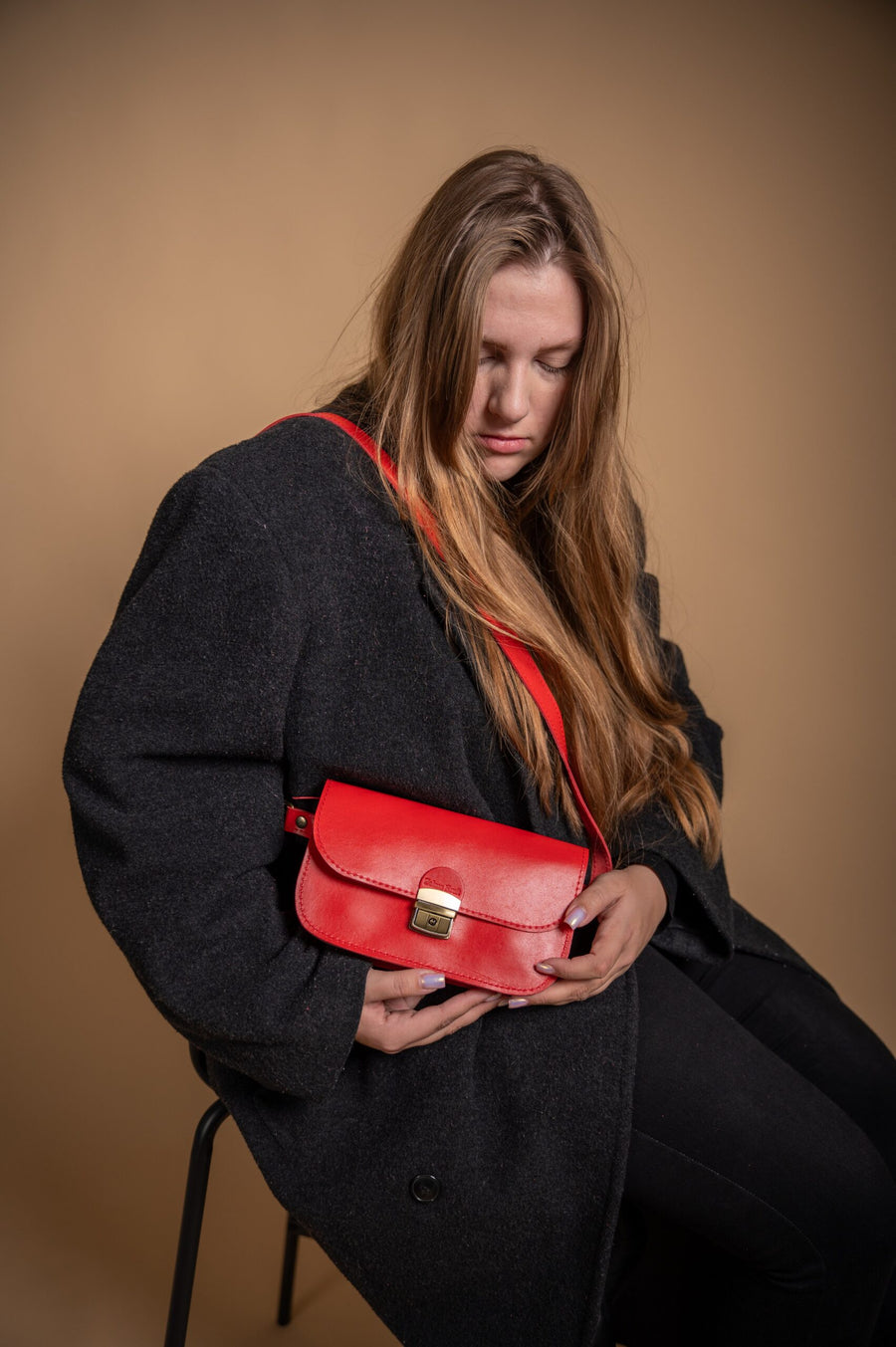 Natural Leather Saddle Bag Mini - Red