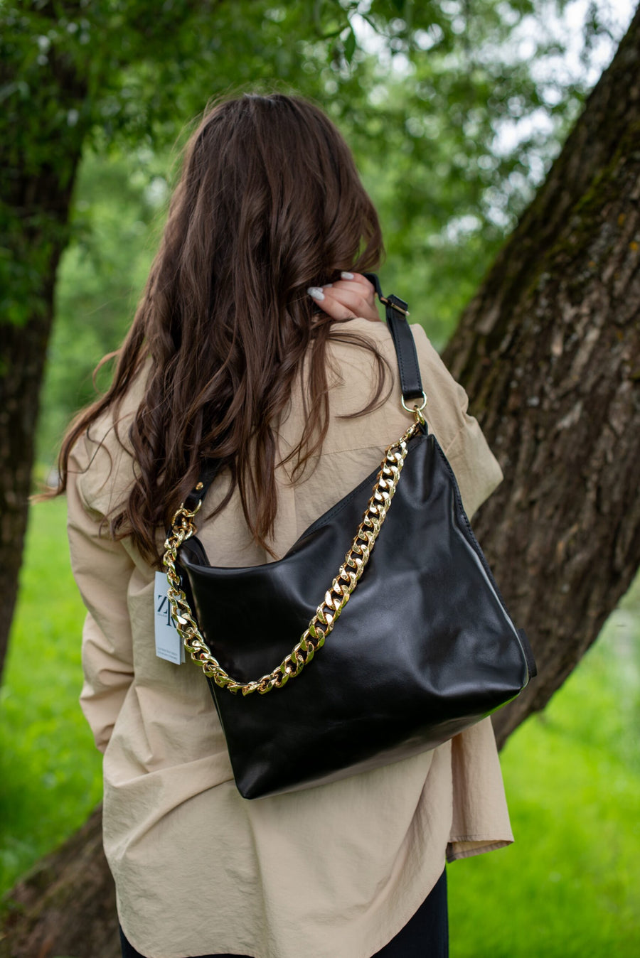 Black Leather Hobo Bag - Large