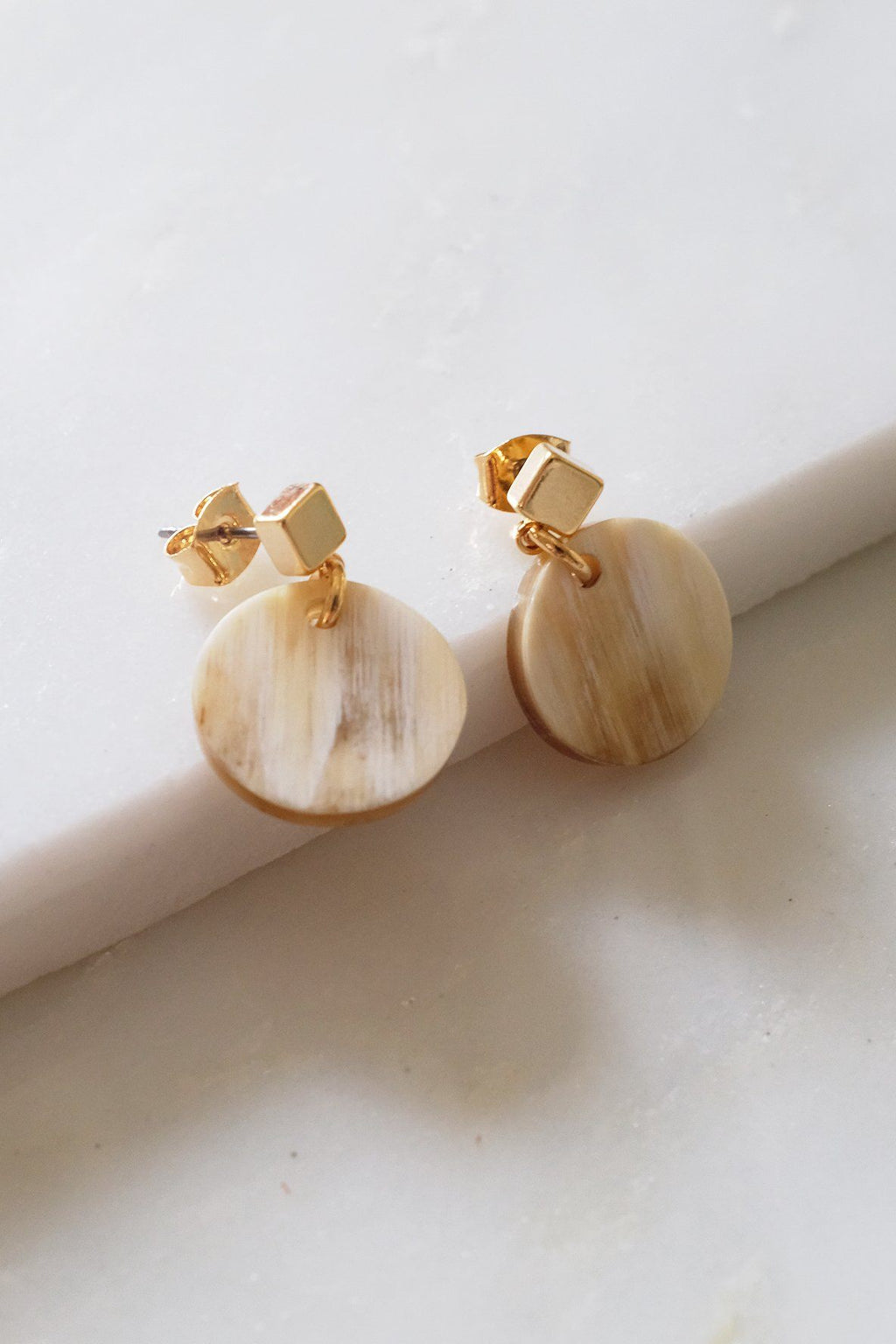 Circle Buffalo Horn Stud Dangle Earrings