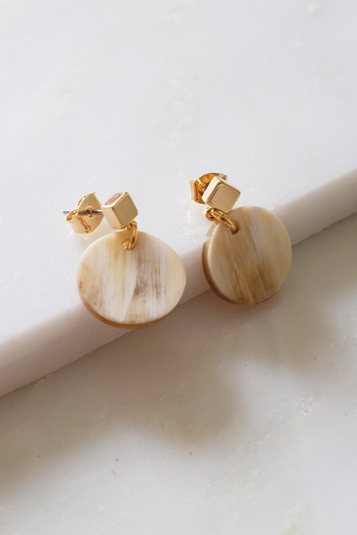 Circle Buffalo Horn Stud Dangle Earrings