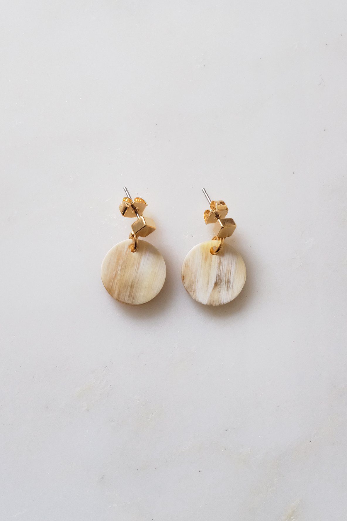Circle Buffalo Horn Stud Dangle Earrings
