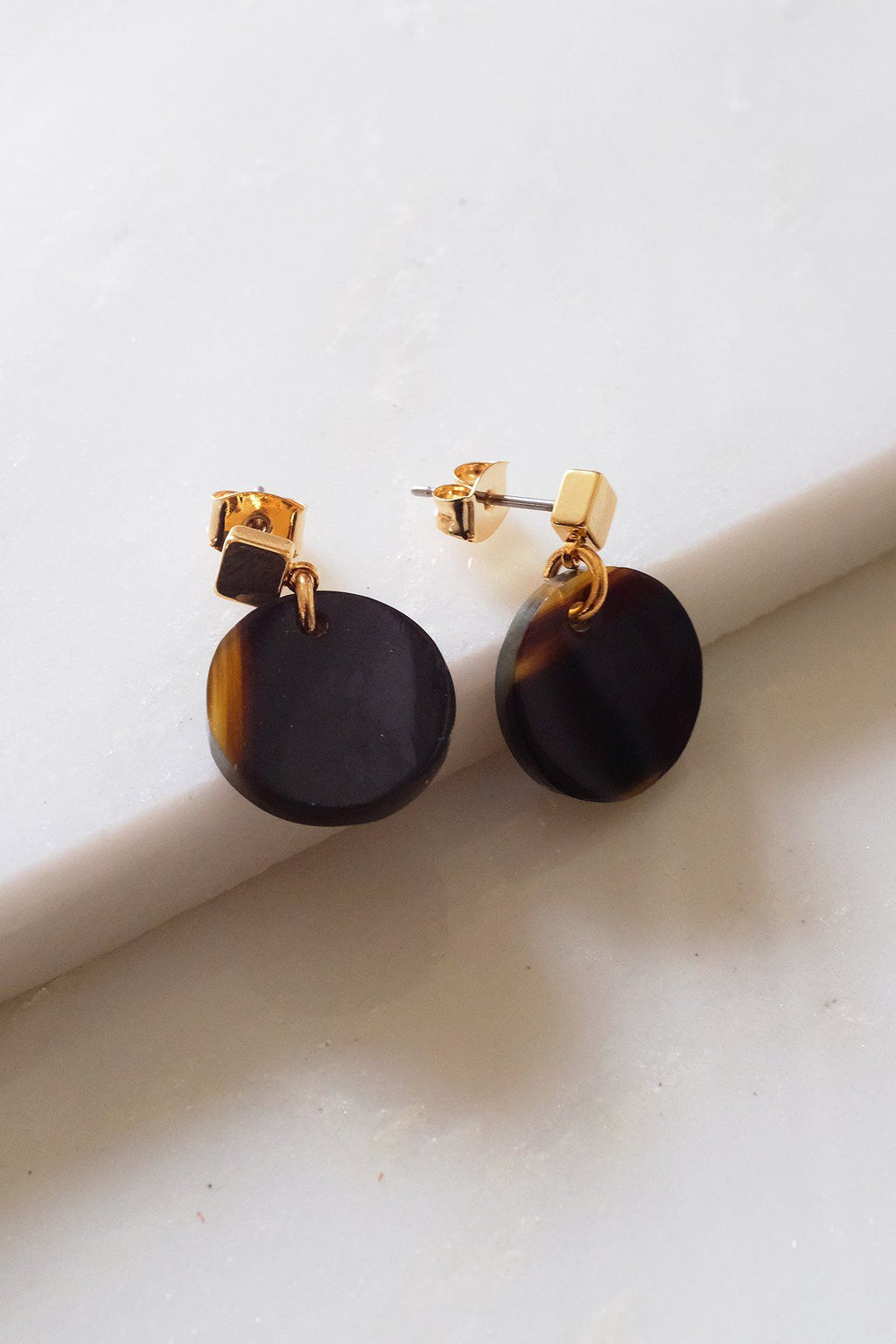 Circle Buffalo Horn Stud Dangle Earrings