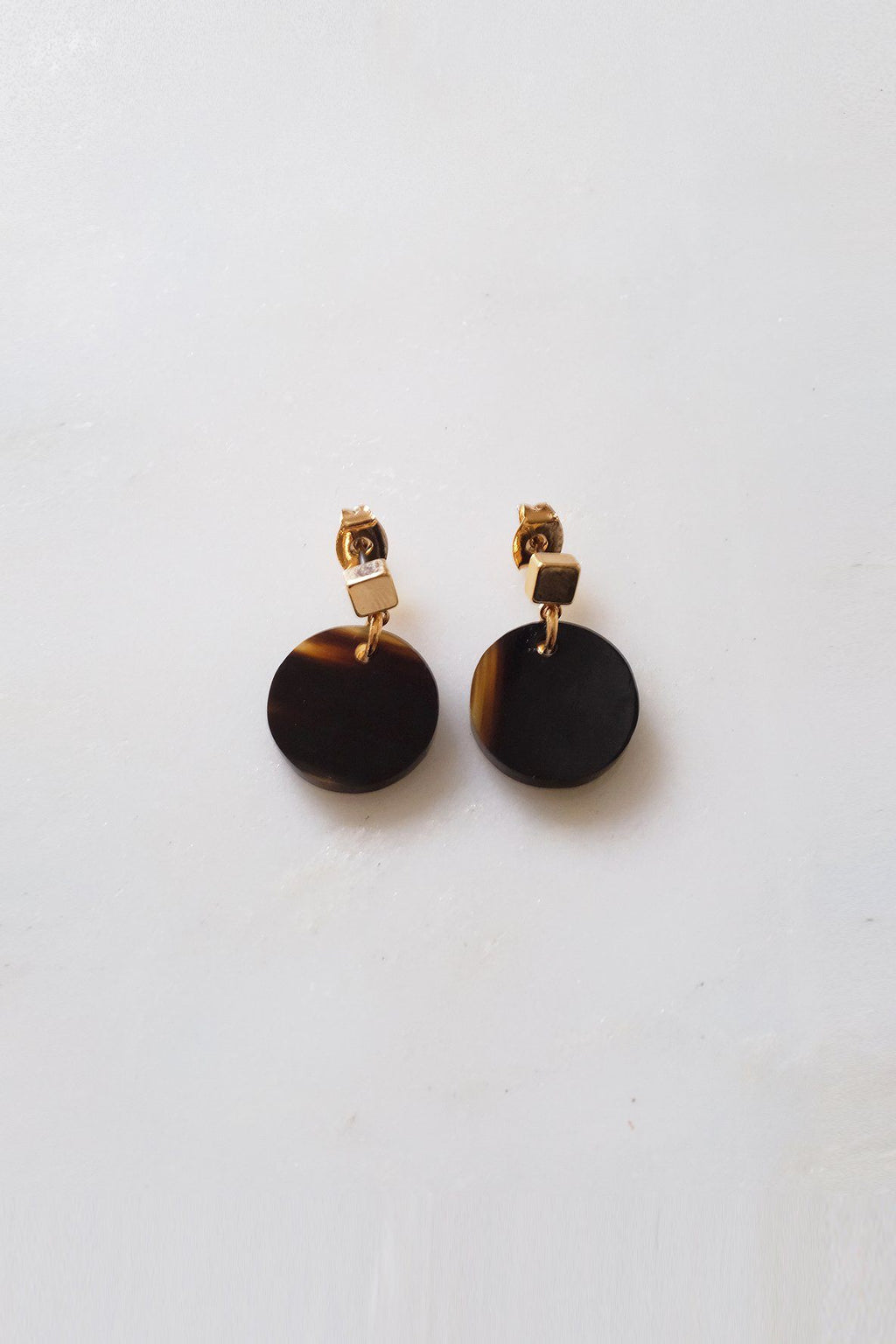 Circle Buffalo Horn Stud Dangle Earrings