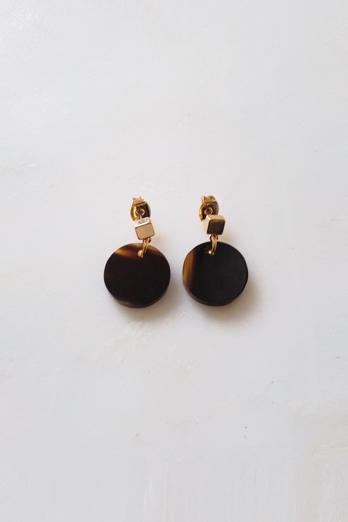 Circle Buffalo Horn Stud Dangle Earrings